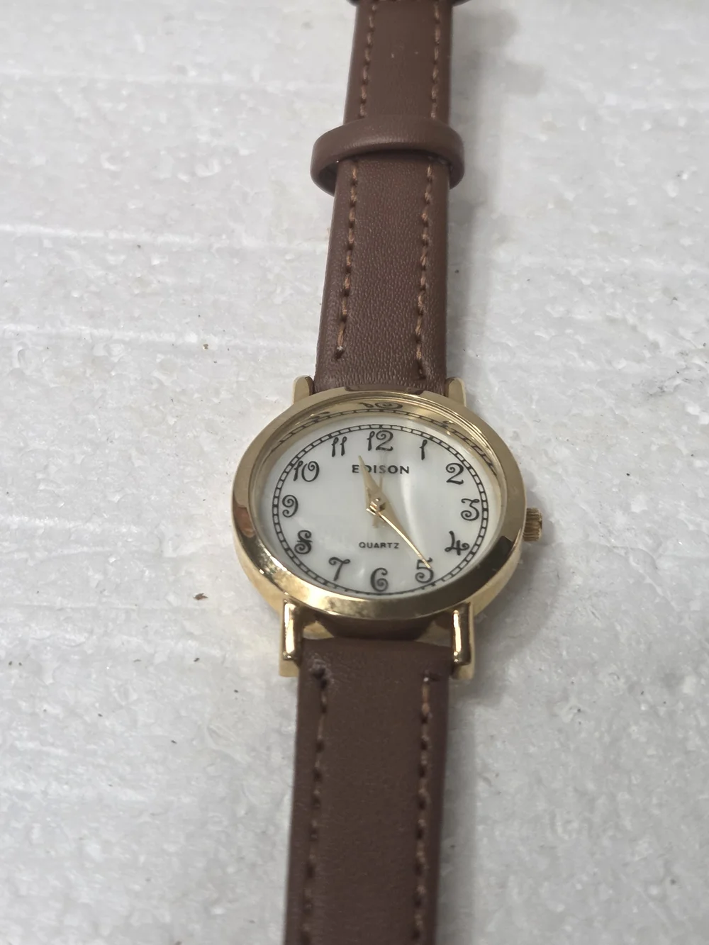 Edison Womens Brown Leather Strap Watch with Gold Case